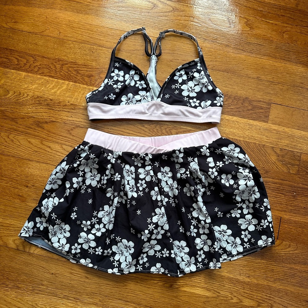 Frankie's Bikinis Black and White Floral Swim Set